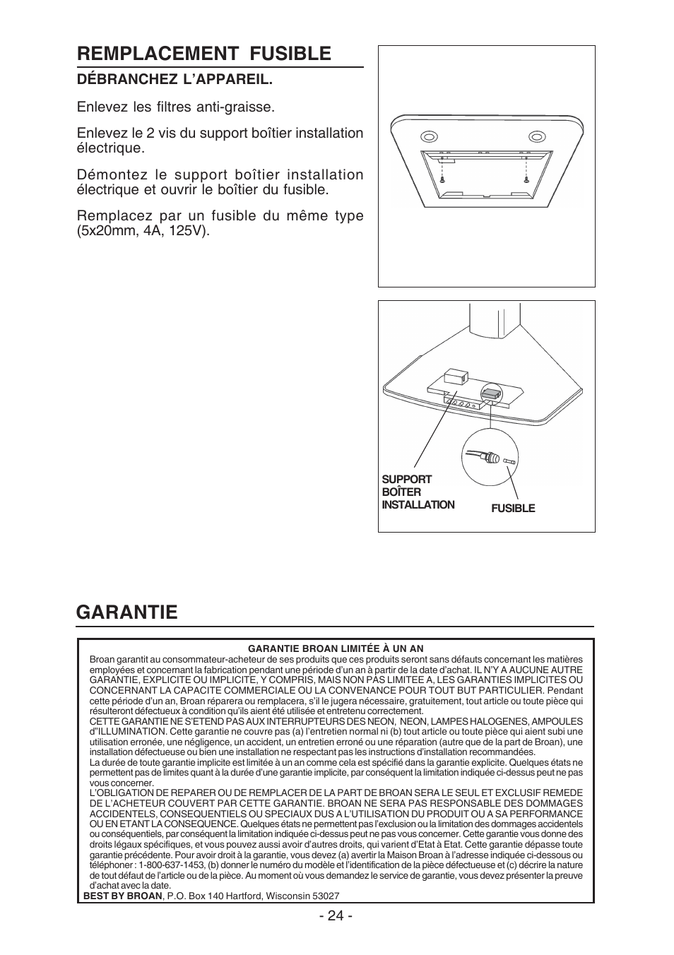 Remplacement fusible, Garantie | Best K3139 User Manual | Page 24 / 40