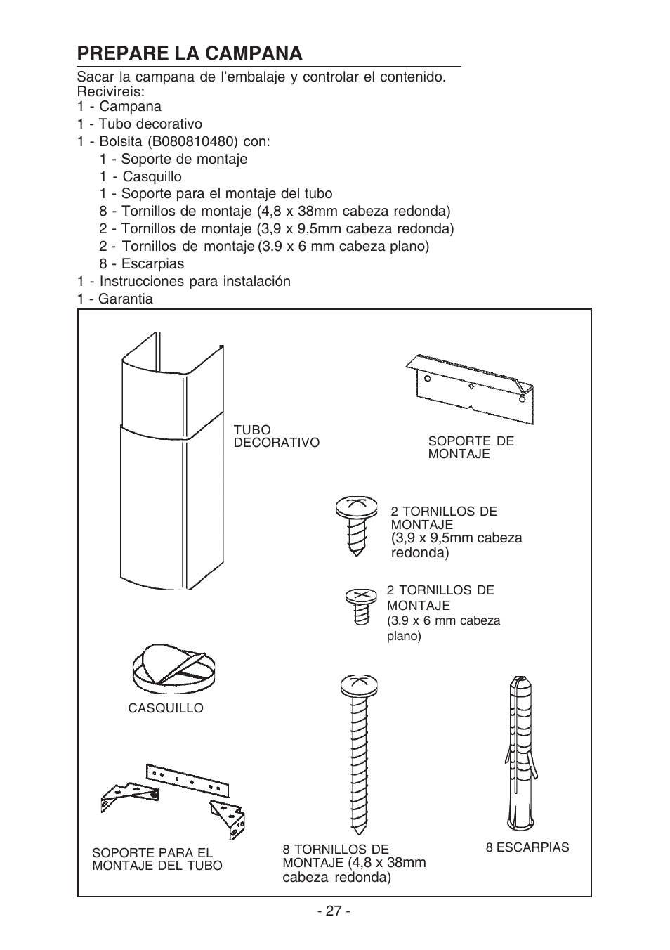 Prepare la campana | Best K3139 User Manual | Page 27 / 40