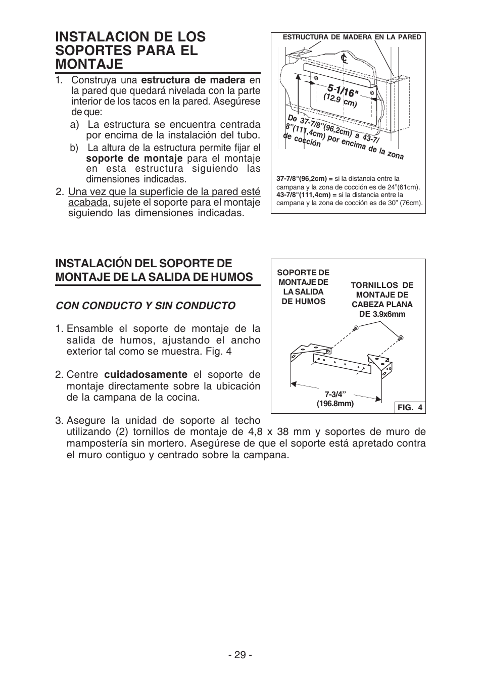 Instalacion de los soportes para el montaje | Best K3139 User Manual | Page 29 / 40