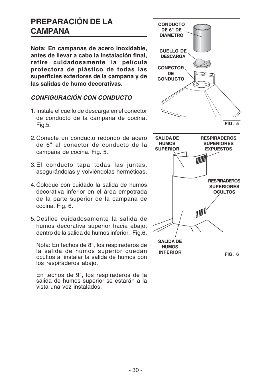 Preparación de la campana | Best K3139 User Manual | Page 30 / 40