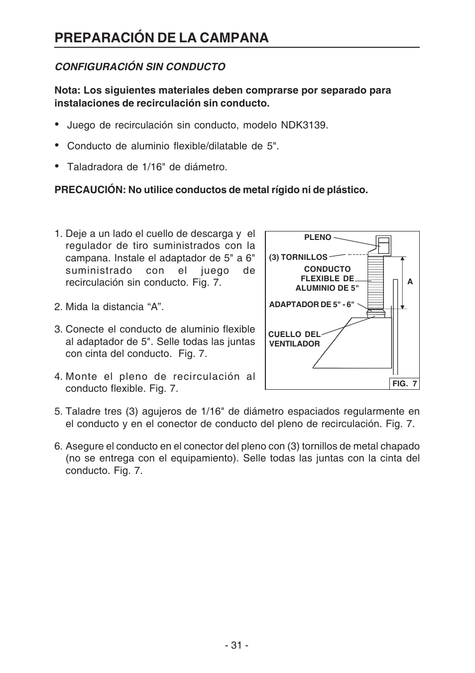 Preparación de la campana | Best K3139 User Manual | Page 31 / 40