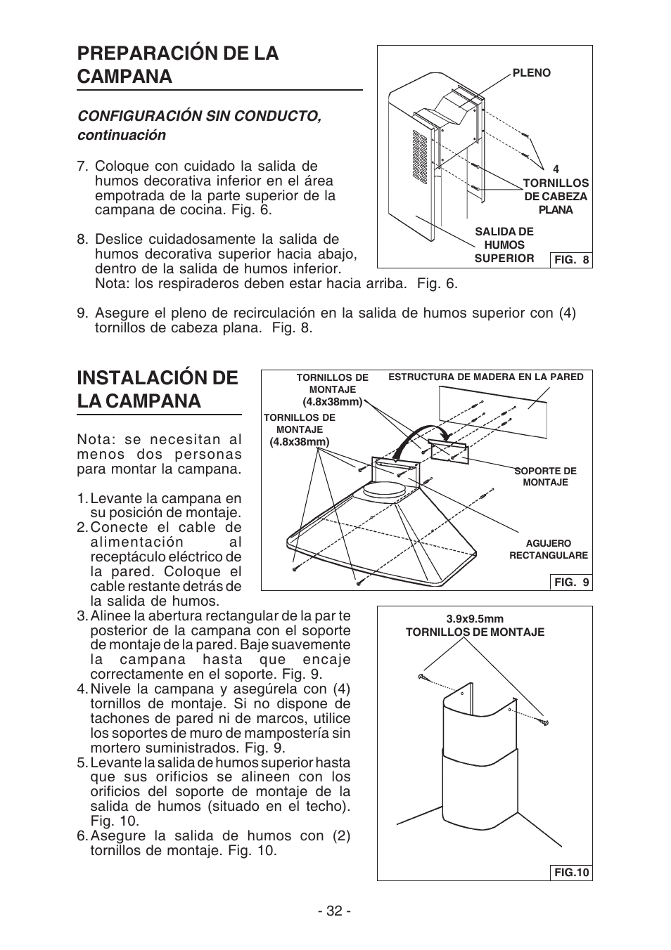 Preparación de la campana, Instalación de la campana | Best K3139 User Manual | Page 32 / 40