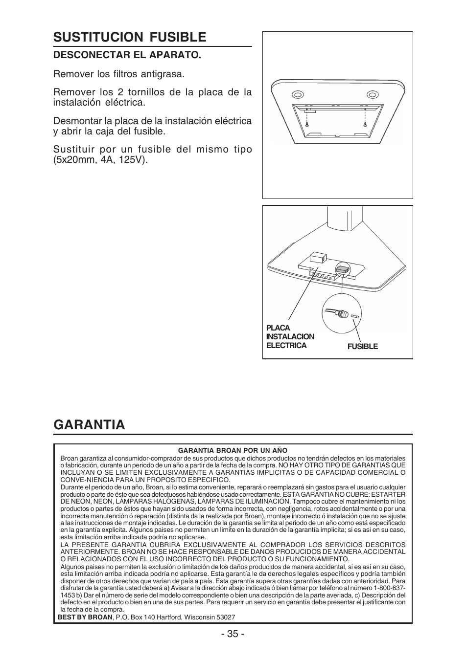 Sustitucion fusible, Garantia | Best K3139 User Manual | Page 35 / 40