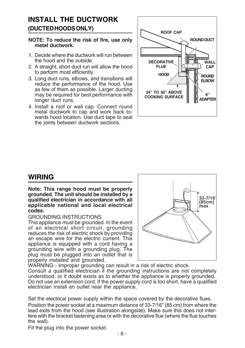 Install the ductwork, Wiring | Best K3139 User Manual | Page 6 / 40