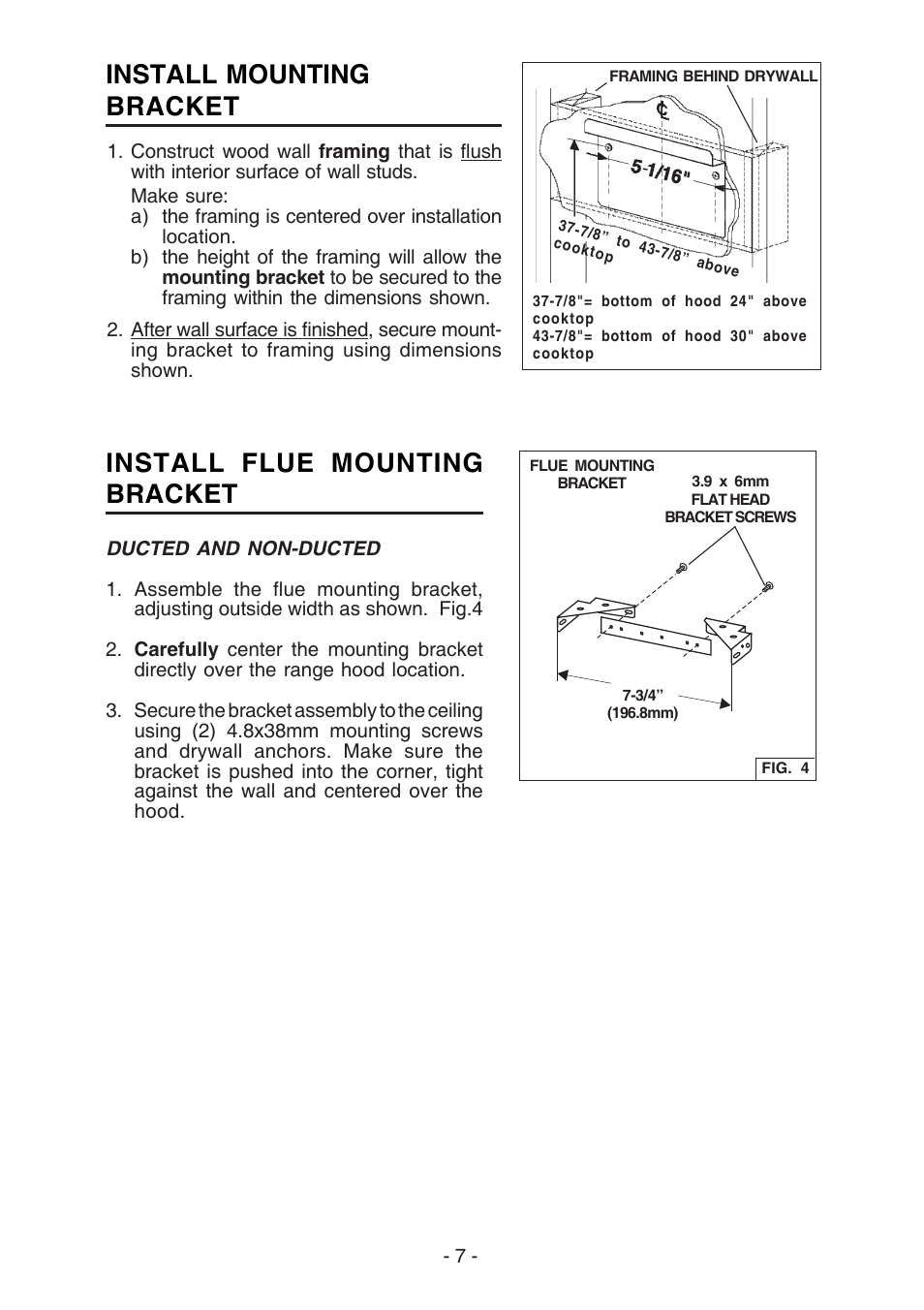 Install mounting bracket, Install flue mounting bracket | Best K3139 User Manual | Page 7 / 40