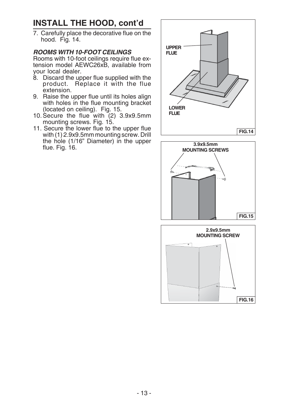 Install the hood, cont’d | Best WC26E User Manual | Page 13 / 44