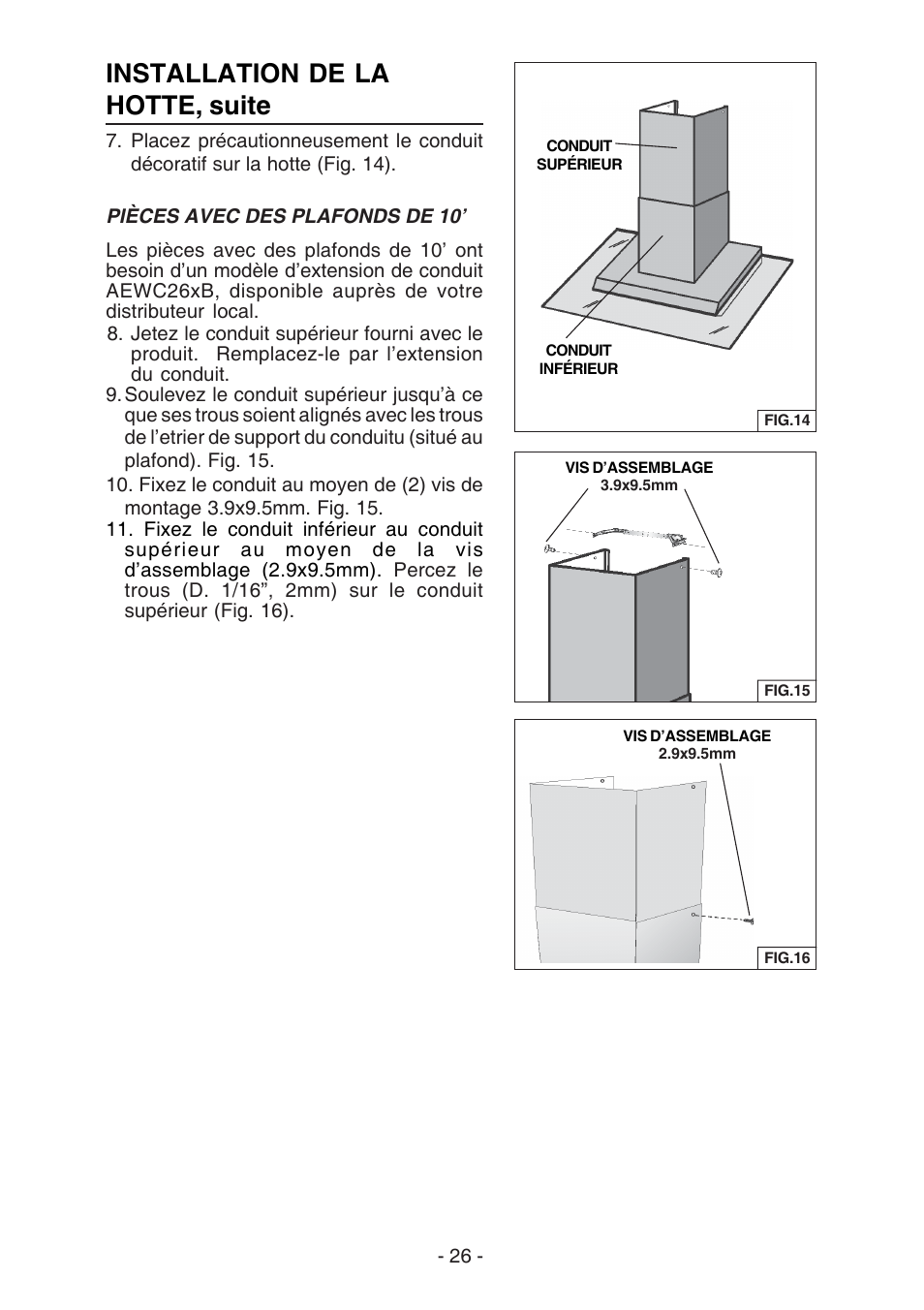 Installation de la hotte, suite | Best WC26E User Manual | Page 26 / 44