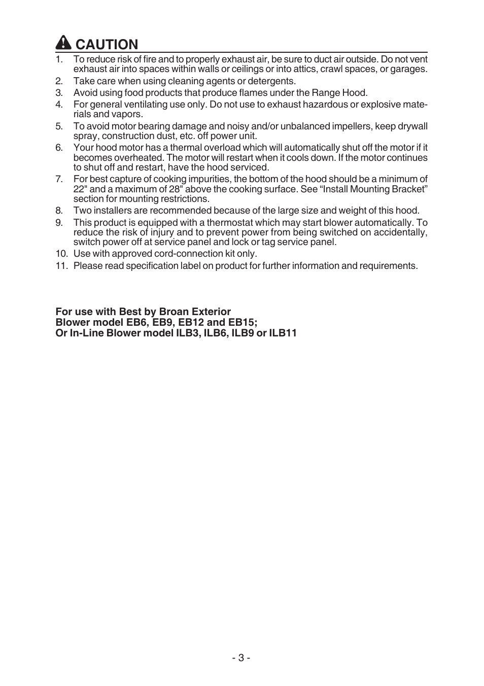 Caution | Best WC26E User Manual | Page 3 / 44
