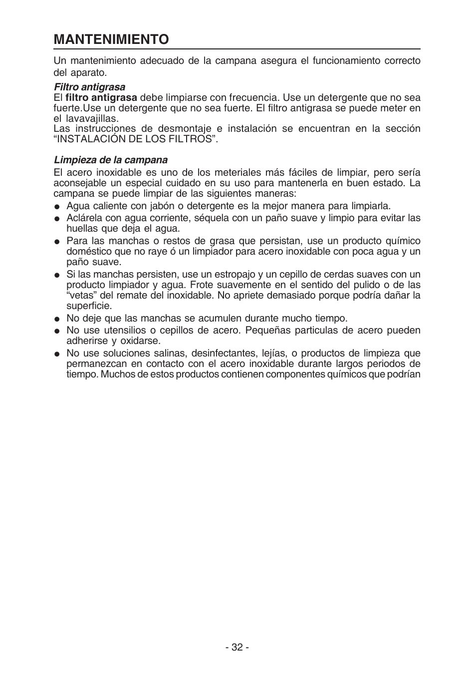 Mantenimiento | Best WC26E User Manual | Page 32 / 44