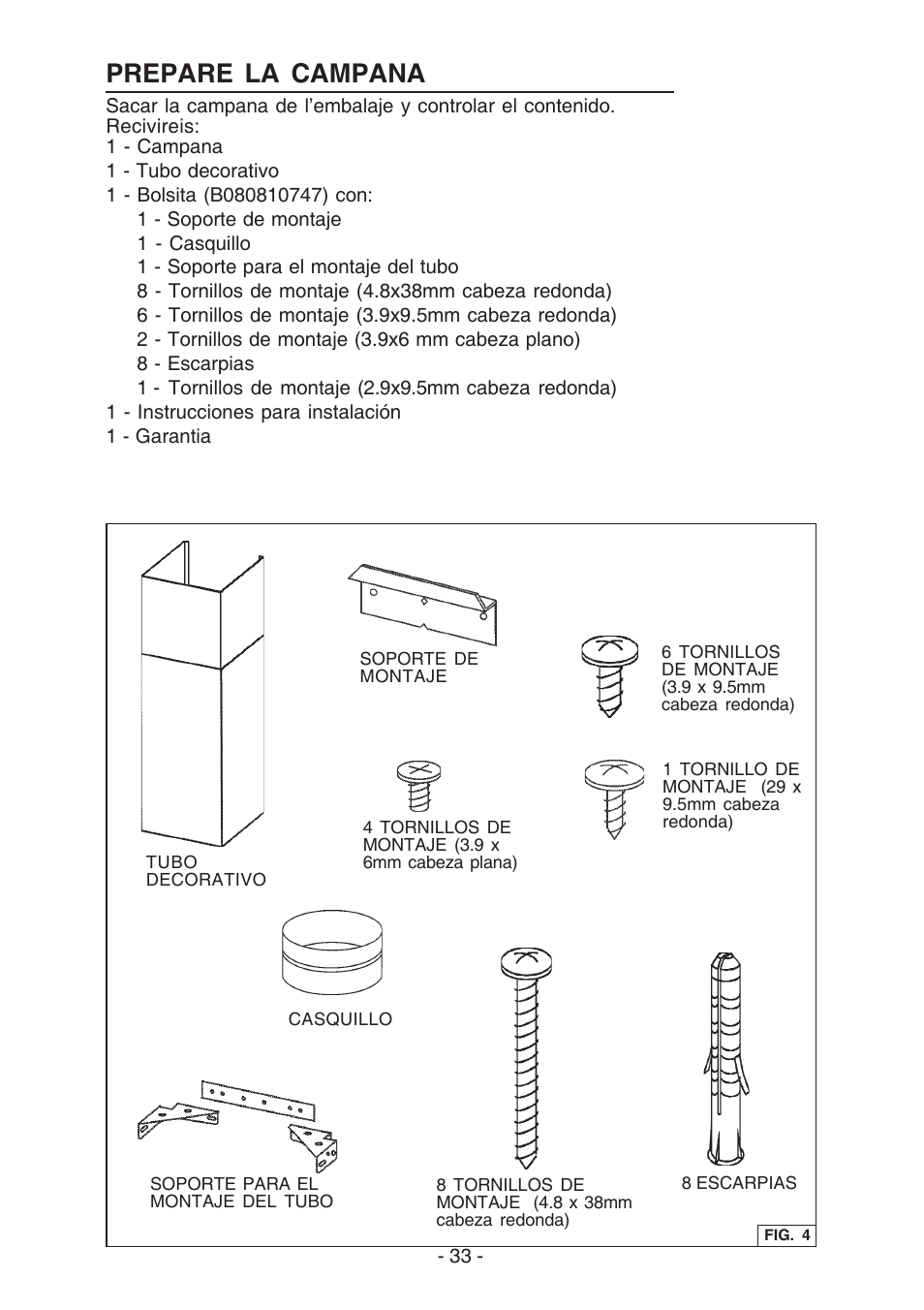 Prepare la campana | Best WC26E User Manual | Page 33 / 44