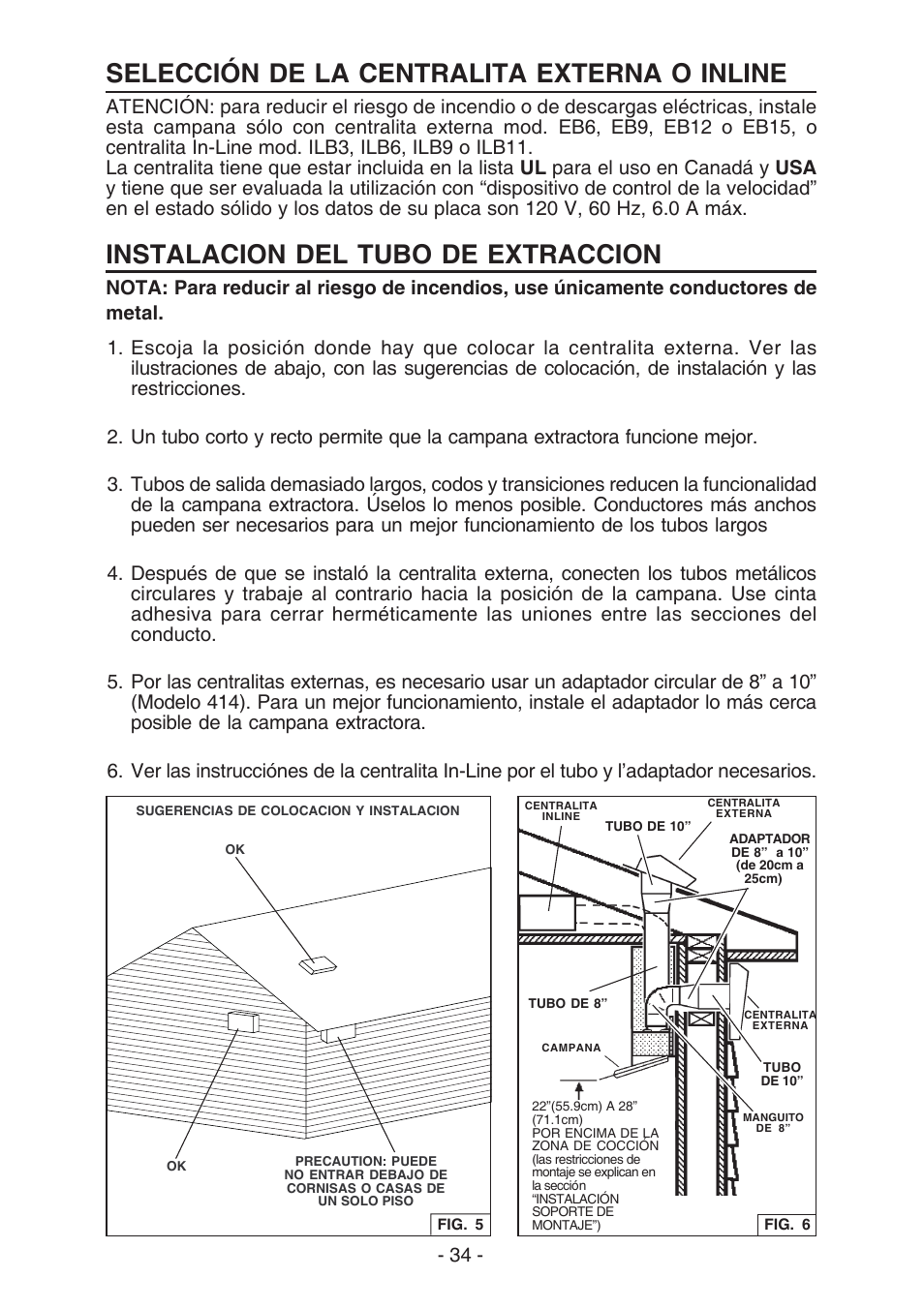 Instalacion del tubo de extraccion, Selección de la centralita externa o inline | Best WC26E User Manual | Page 34 / 44