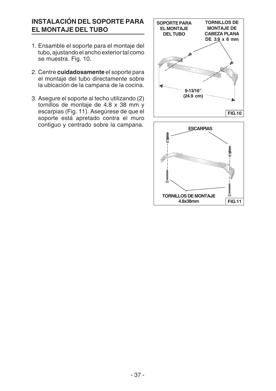 Instalación del soporte para el montaje del tubo | Best WC26E User Manual | Page 37 / 44