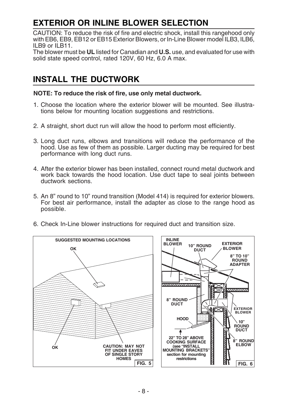 Install the ductwork, Exterior or inline blower selection | Best WC26E User Manual | Page 8 / 44