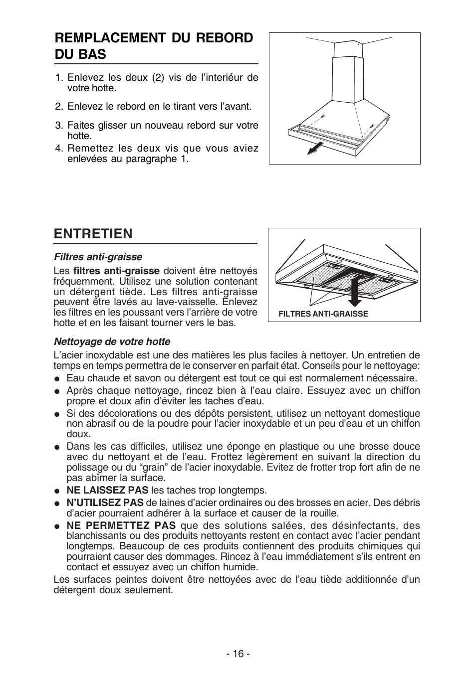 Remplacement du rebord du bas, Entretien | Best K42 User Manual | Page 16 / 32