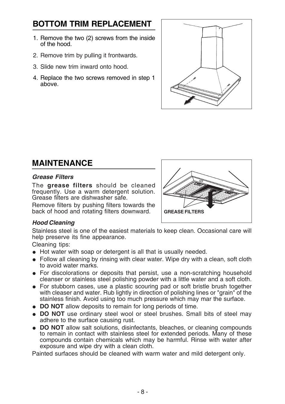 Bottom trim replacement, Maintenance | Best K42 User Manual | Page 8 / 32
