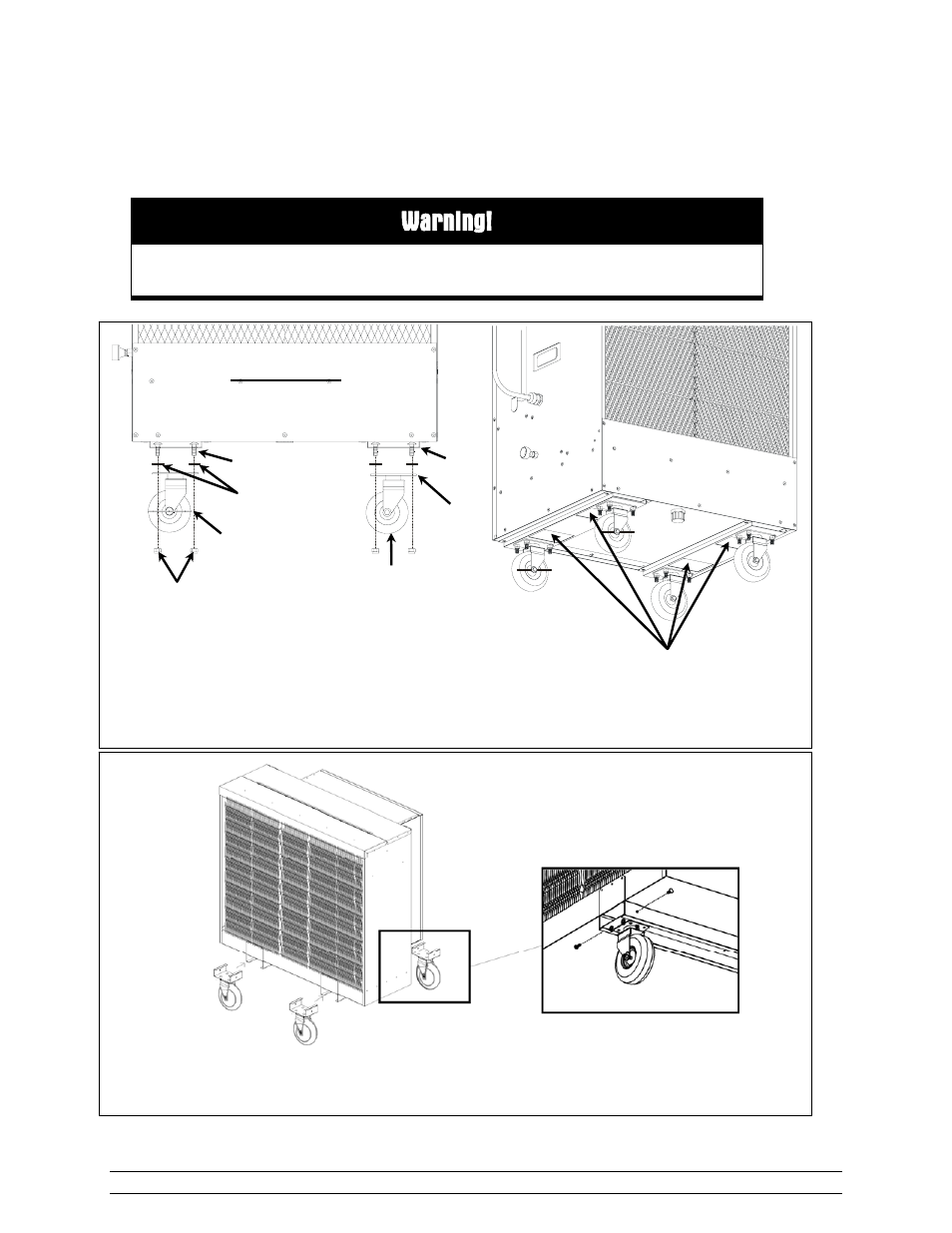 Warning, Installation and preparation, 18 inch polarcool caster installation | PolarCool 48″ PolarCool™ Fan User Manual | Page 7 / 26