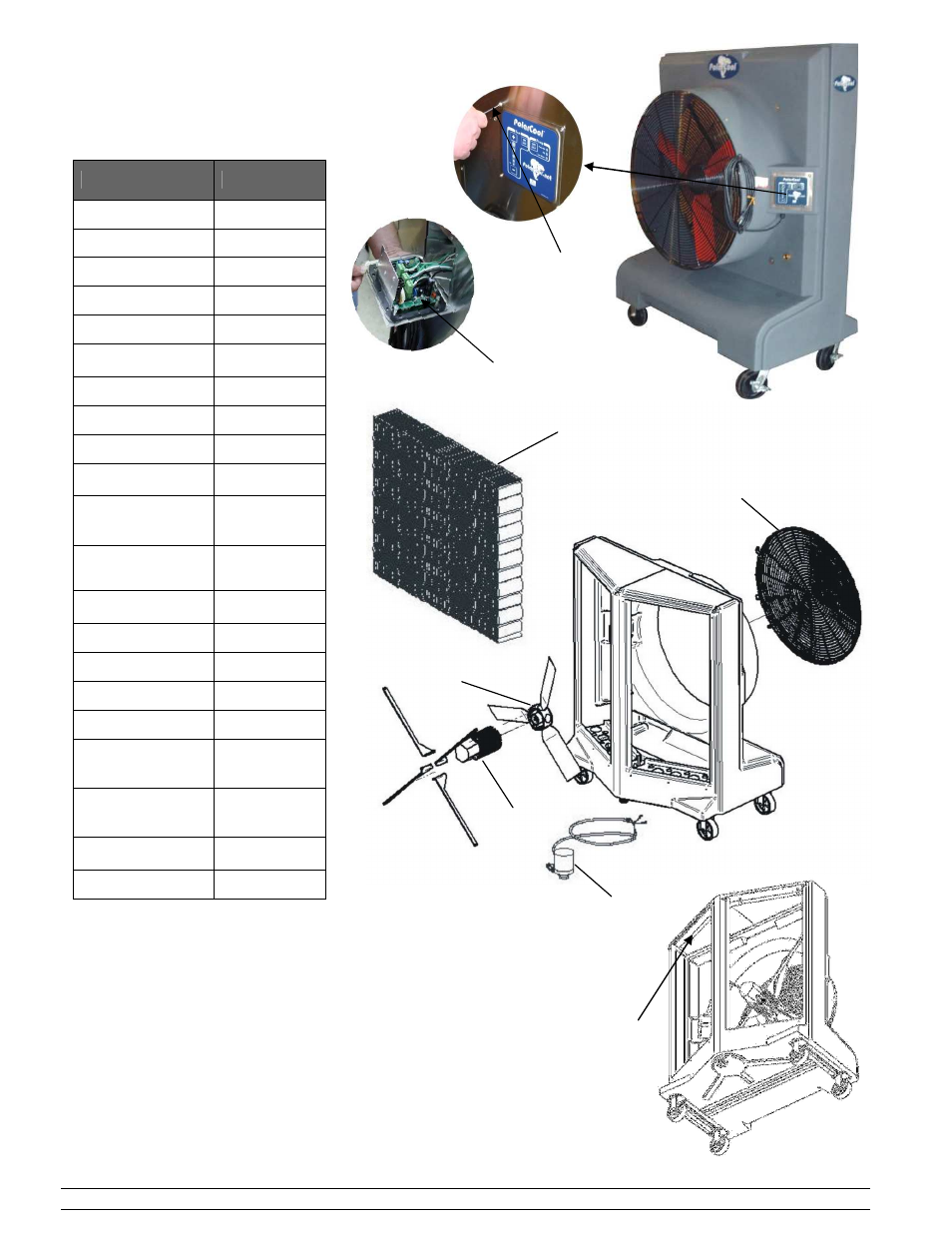 11 replacement parts list | PolarCool 36″ ZONE PolarCool™ Fan User Manual | Page 14 / 15
