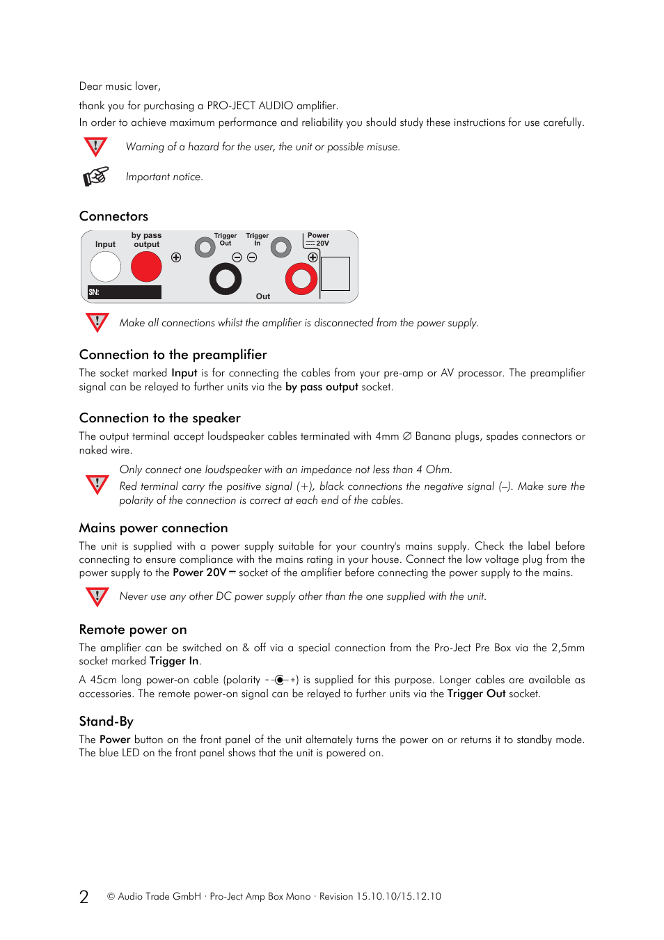 Pro-Ject Audio Systems Amp Box Mono User Manual | Page 2 / 3