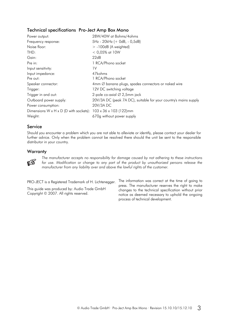 Pro-Ject Audio Systems Amp Box Mono User Manual | Page 3 / 3