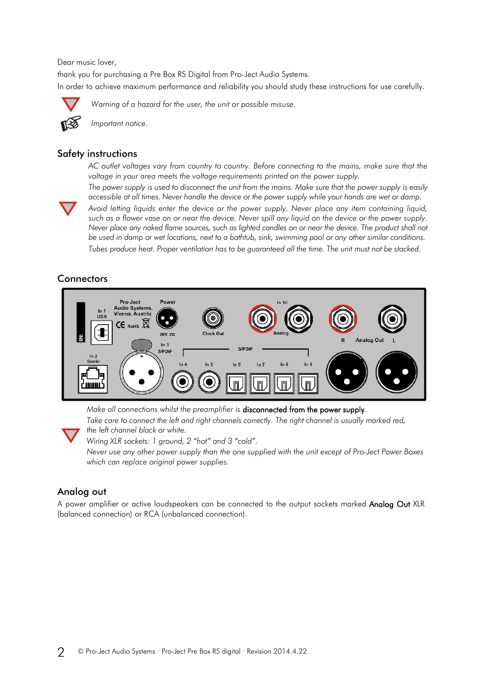 Important notice | Pro-Ject Audio Systems Pre Box RS Digital User Manual | Page 2 / 6