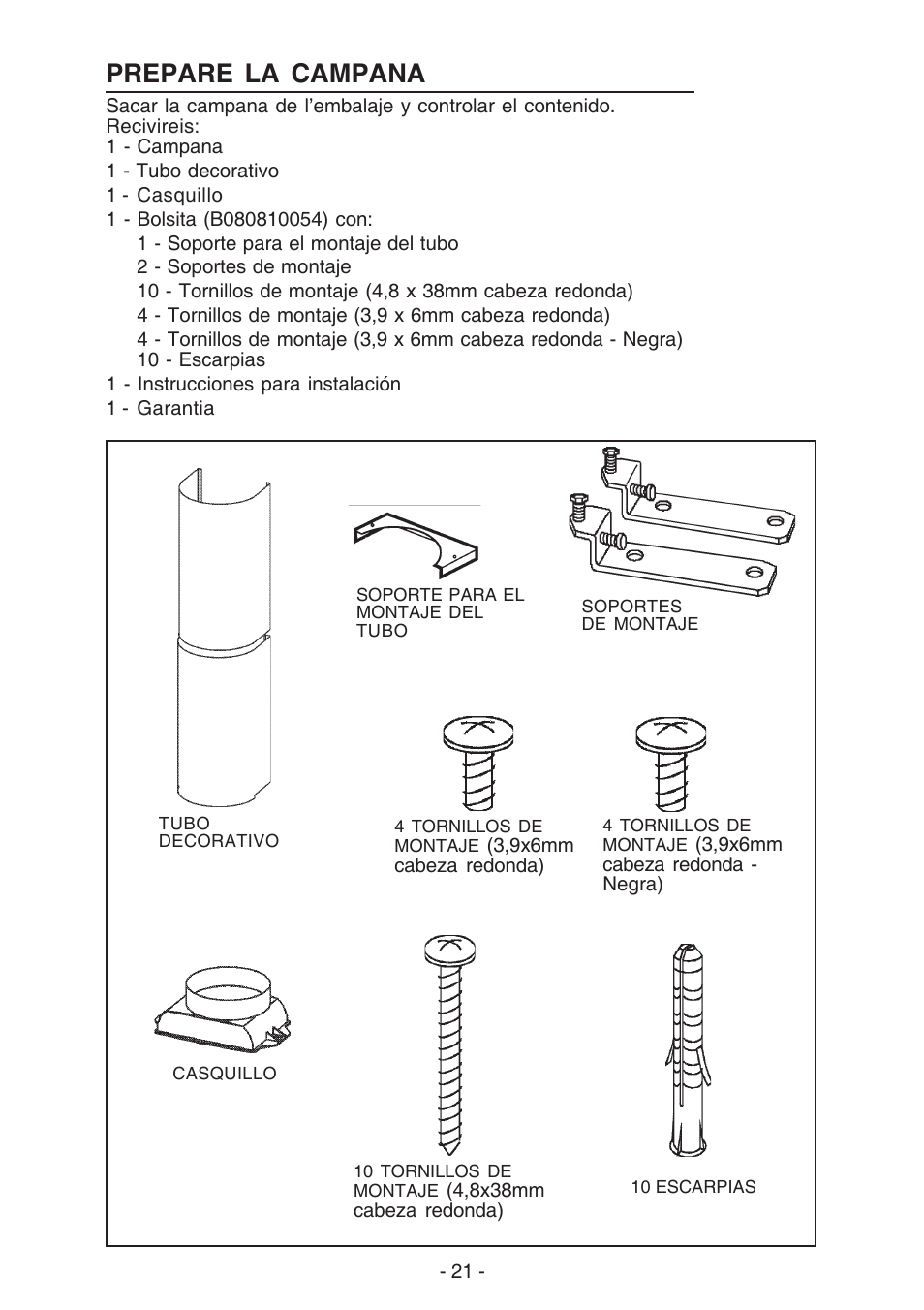 Prepare la campana | Best K15 User Manual | Page 21 / 32