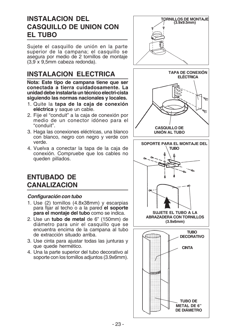 Instalacion electrica, Entubado de canalizacion, Instalacion del casquillo de union con el tubo | Best K15 User Manual | Page 23 / 32