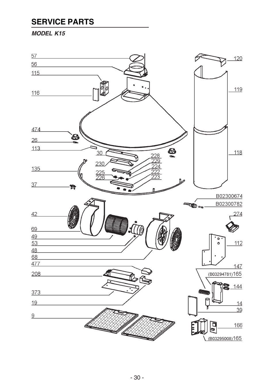 Service parts | Best K15 User Manual | Page 30 / 32