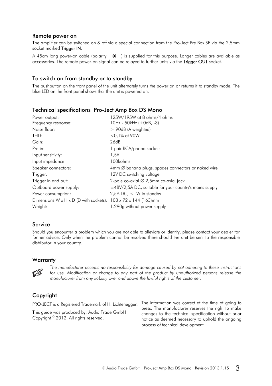 Pro-Ject Audio Systems Amp Box DS Mono User Manual | Page 3 / 3