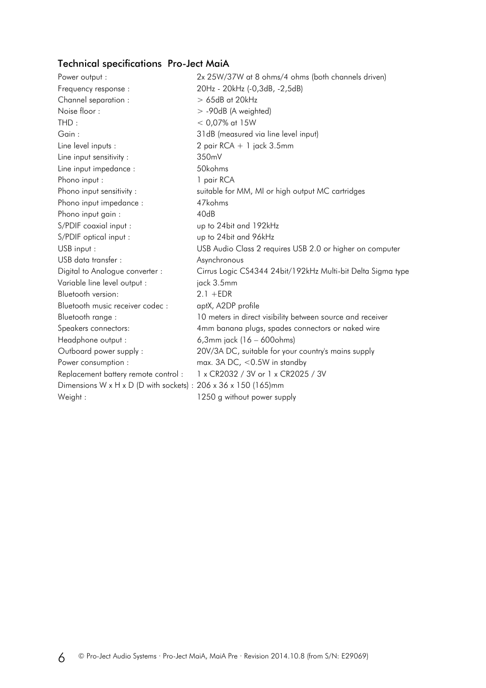 Pro-Ject Audio Systems MaiA User Manual | Page 6 / 7