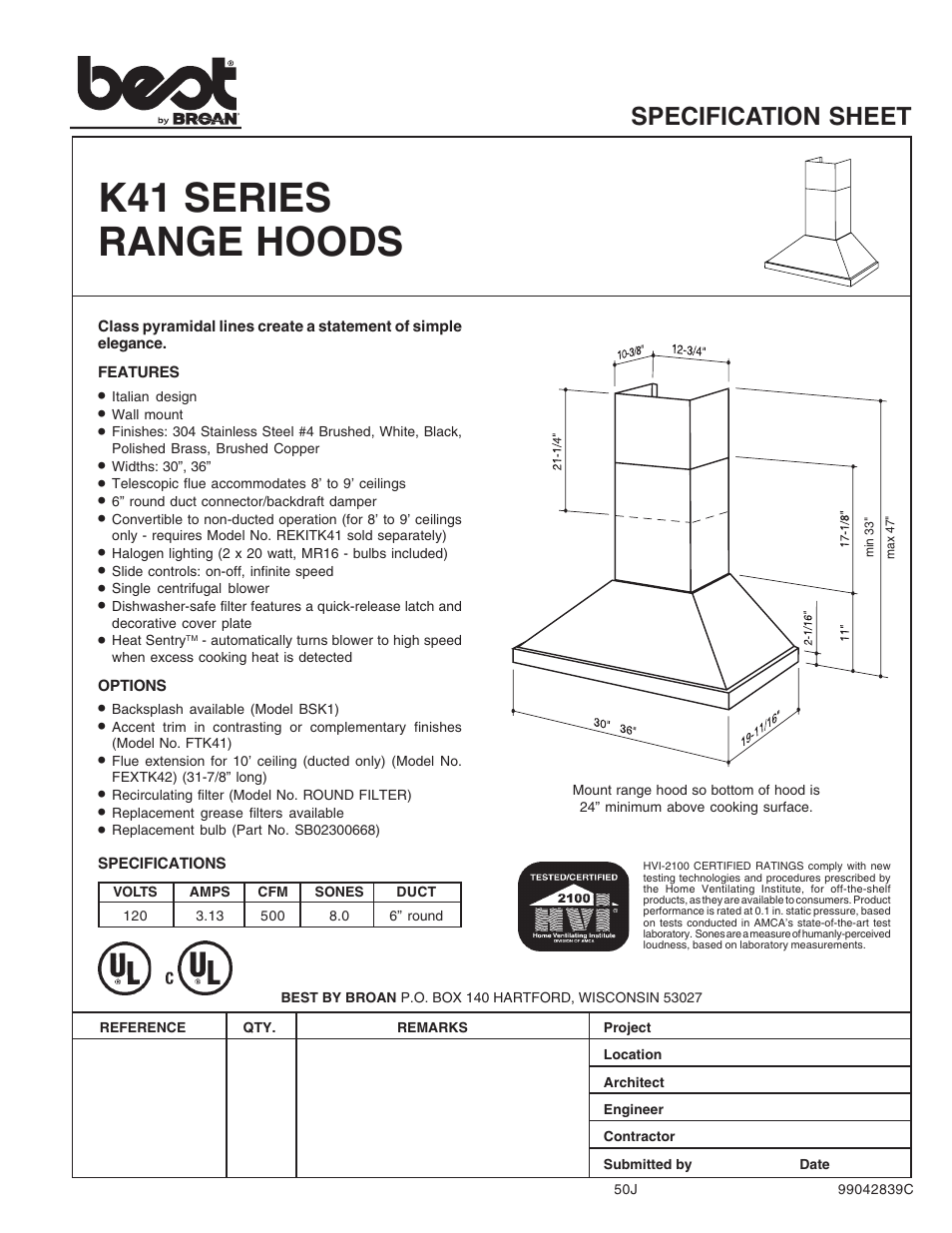 Best K41 User Manual | 2 pages