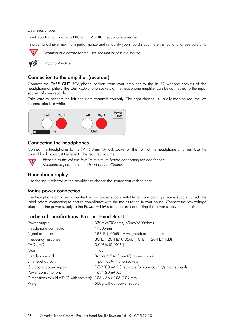 Pro-Ject Audio Systems Head Box II User Manual | Page 2 / 3