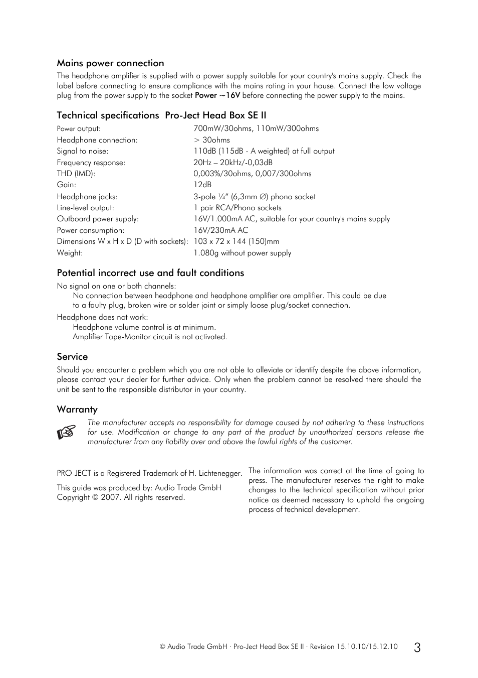 Pro-Ject Audio Systems Head Box SE II User Manual | Page 3 / 3