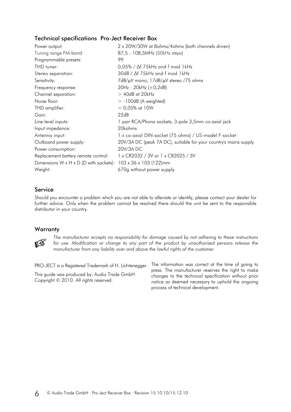 Pro-Ject Audio Systems Receiver Box User Manual | Page 6 / 6