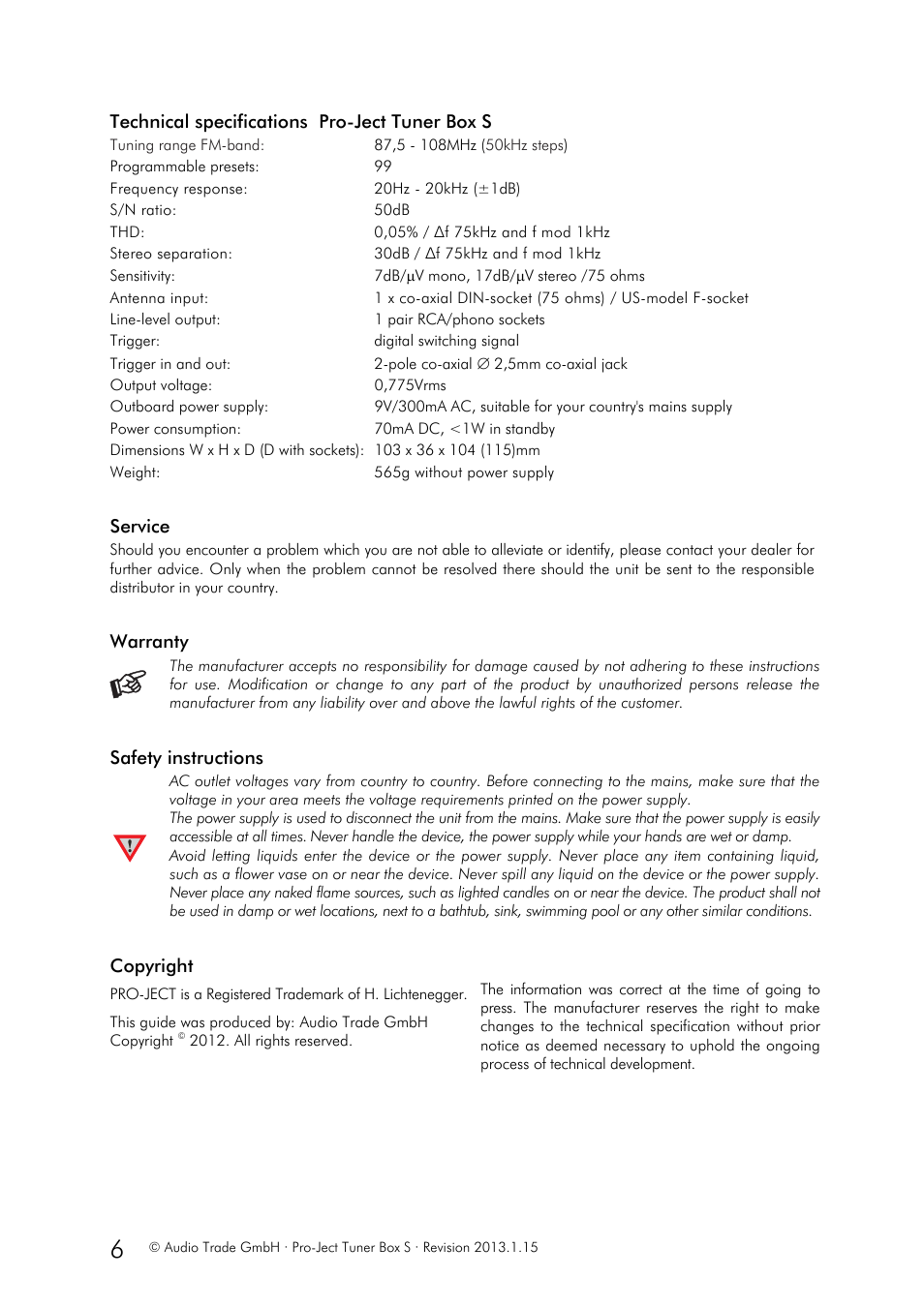 Pro-Ject Audio Systems Tuner Box S User Manual | Page 6 / 6