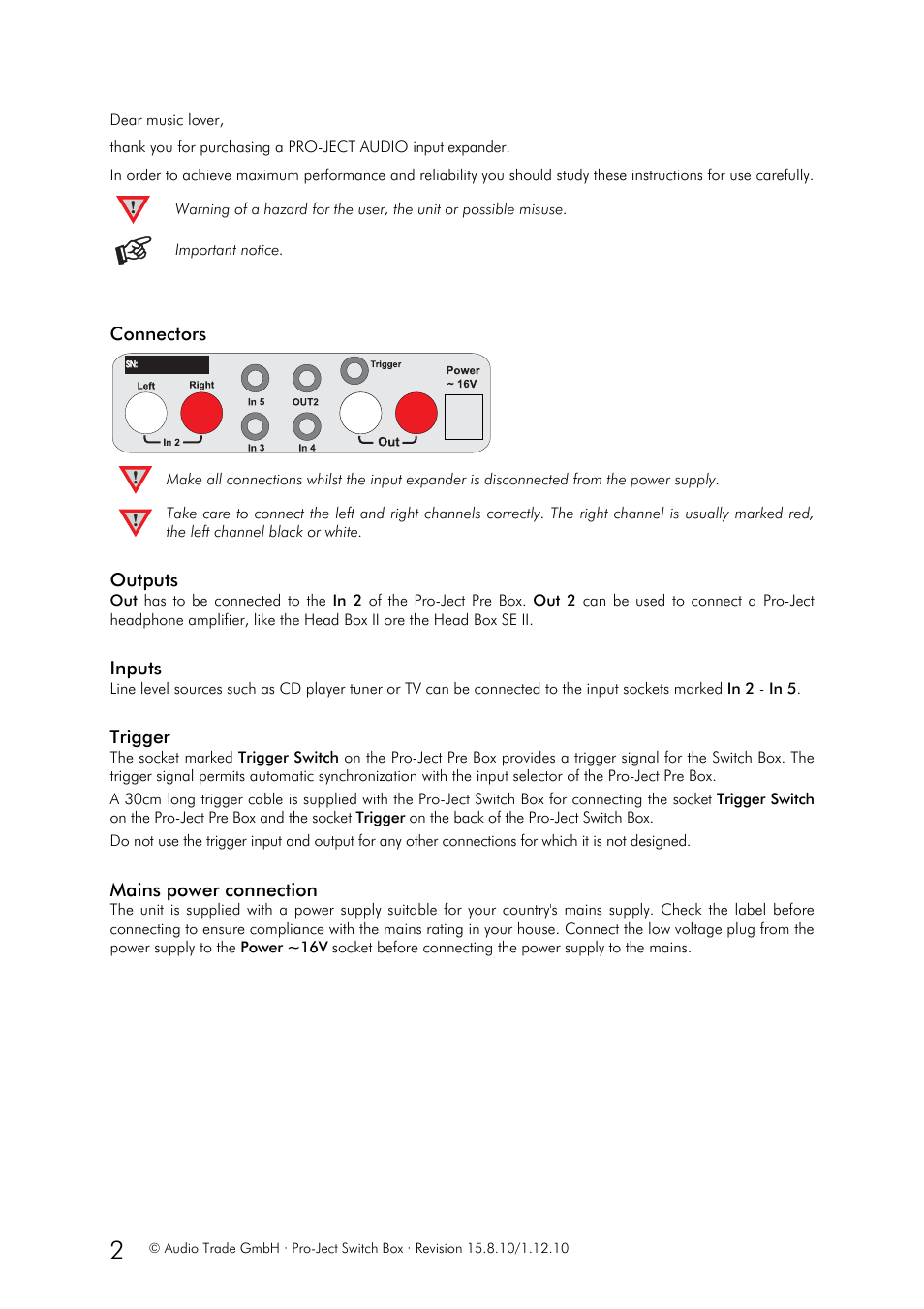 Pro-Ject Audio Systems Switch Box User Manual | Page 2 / 3