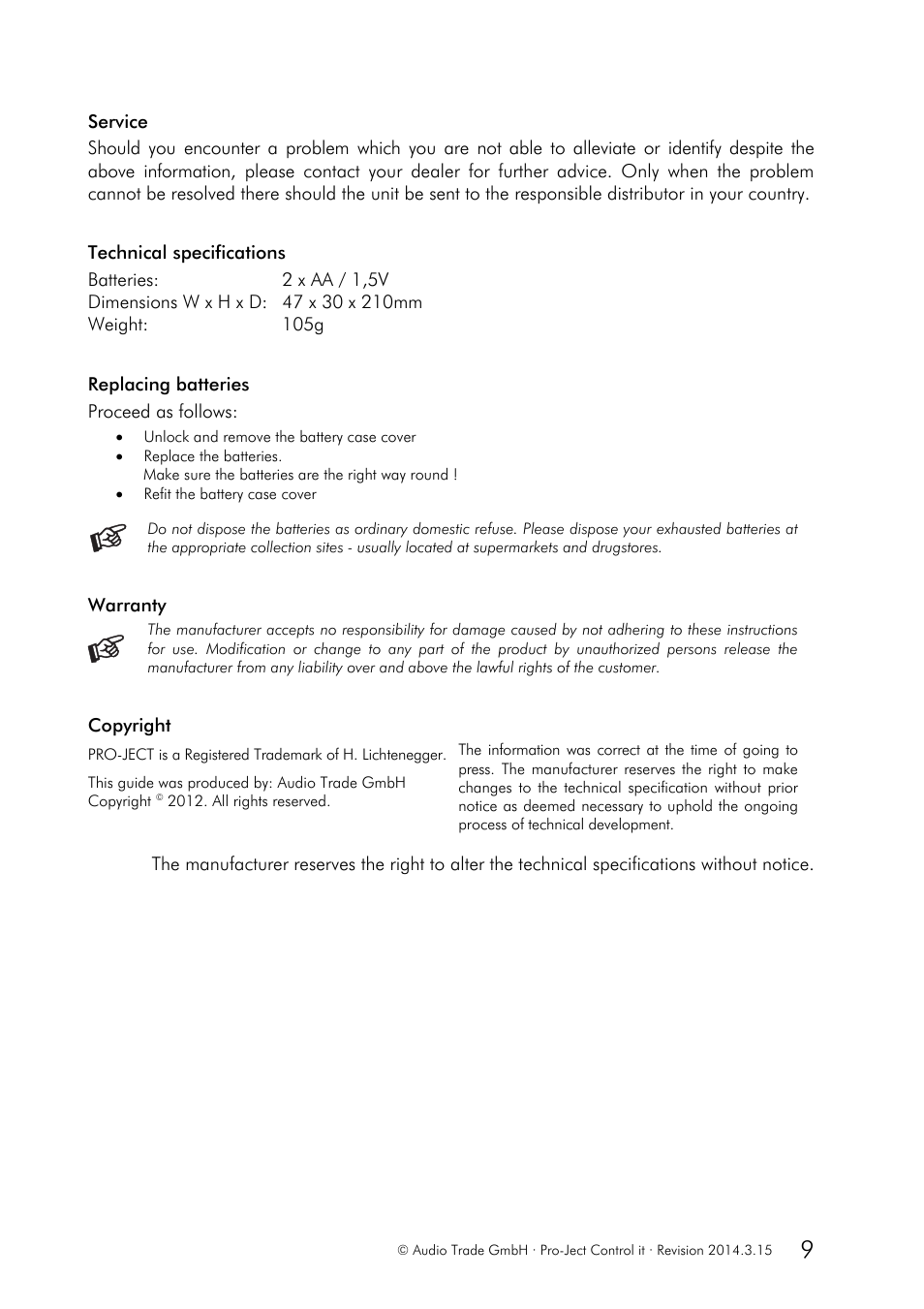 Pro-Ject Audio Systems Control it User Manual | Page 9 / 9