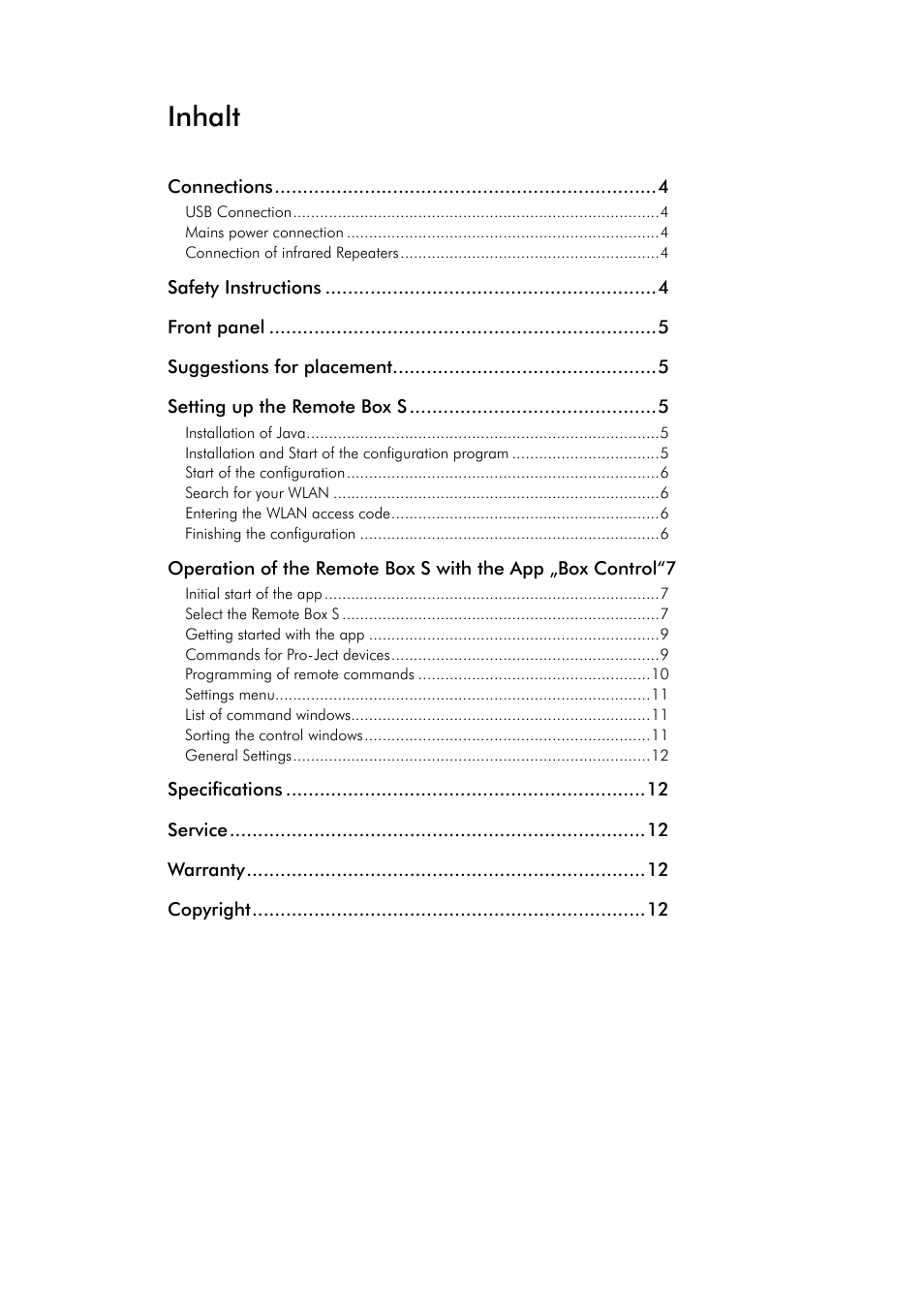 Inhalt | Pro-Ject Audio Systems Remote Box S User Manual | Page 3 / 12