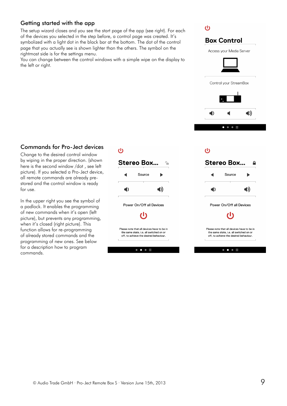 Getting started with the app, Commands for pro-ject devices | Pro-Ject Audio Systems Remote Box S User Manual | Page 9 / 12