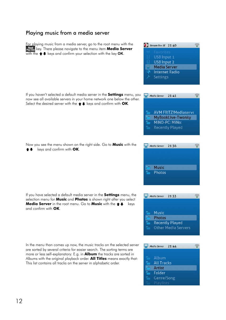 Playing music from a media server | Pro-Ject Audio Systems Stream Box DS net User Manual | Page 12 / 20