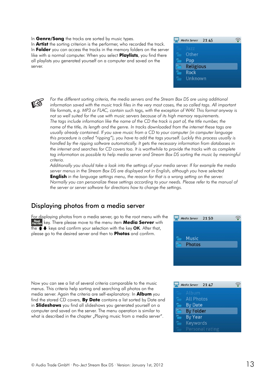 Displaying photos from a media server | Pro-Ject Audio Systems Stream Box DS net User Manual | Page 13 / 20