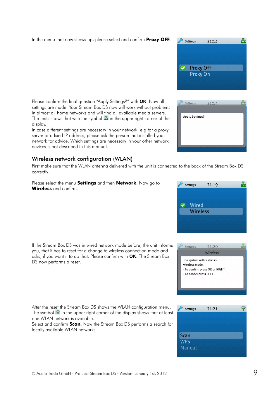 Wireless network configuration (wlan) | Pro-Ject Audio Systems Stream Box DS net User Manual | Page 9 / 20