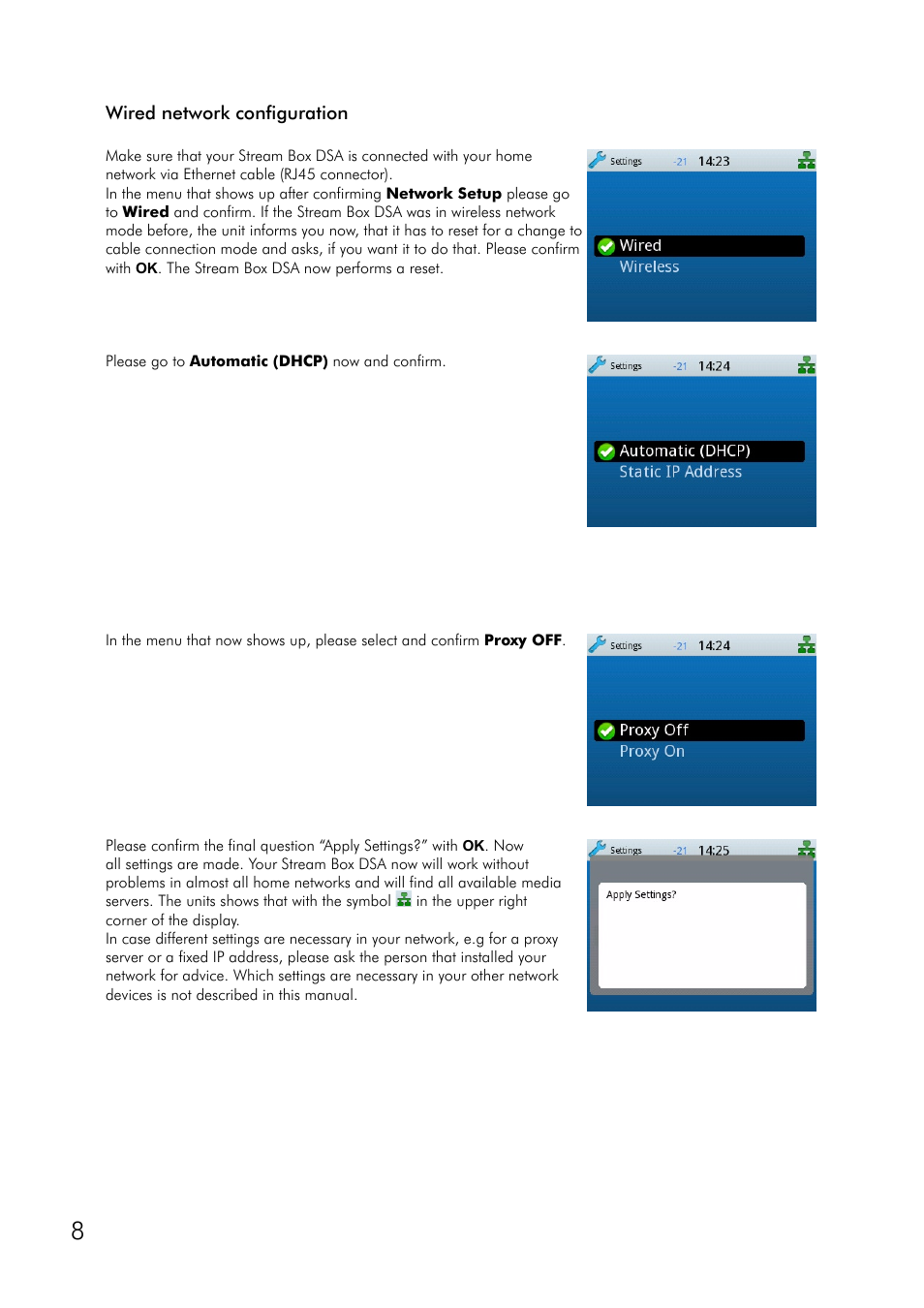Wired network configuration | Pro-Ject Audio Systems Stream Box DSA User Manual | Page 8 / 20