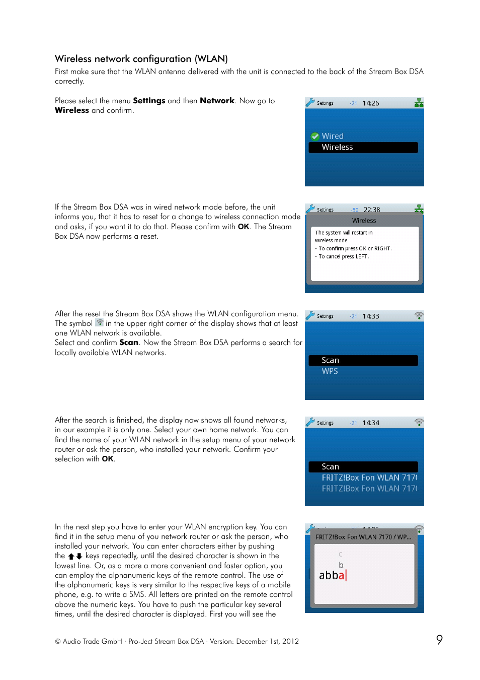 Wireless network configuration (wlan) | Pro-Ject Audio Systems Stream Box DSA User Manual | Page 9 / 20