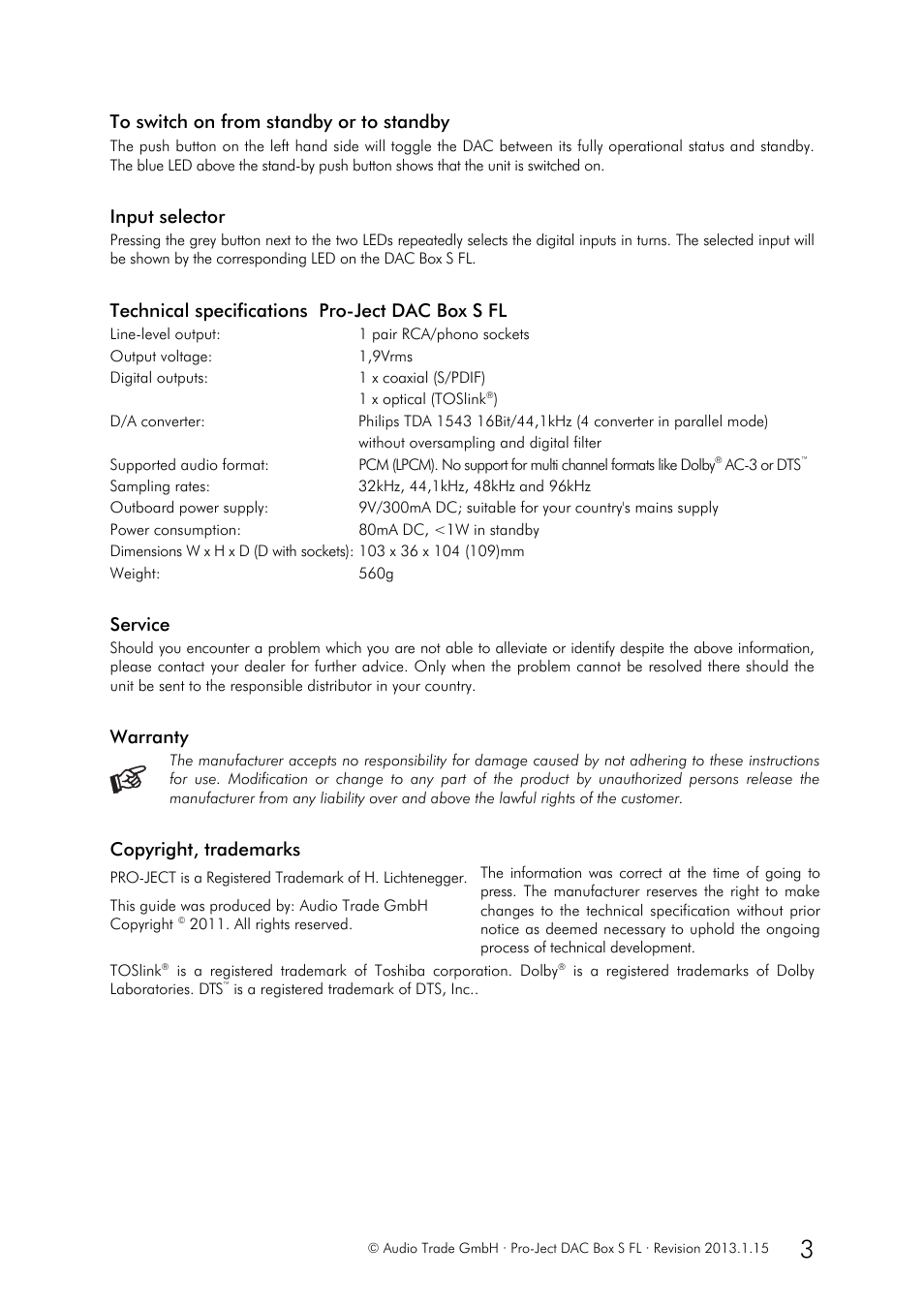 Pro-Ject Audio Systems DAC Box S FL User Manual | Page 3 / 3
