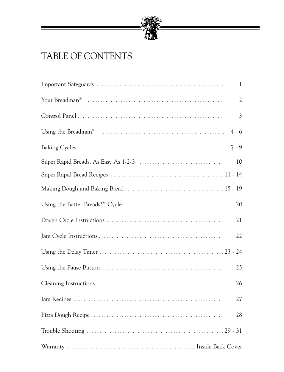Breadman BREAD BAKER  TR845 User Manual | Page 2 / 53