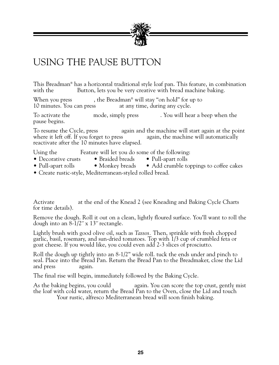 Using the pause button | Breadman BREAD BAKER  TR845 User Manual | Page 27 / 53