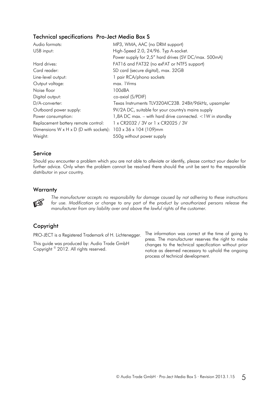 Pro-Ject Audio Systems Media Box S User Manual | Page 5 / 5