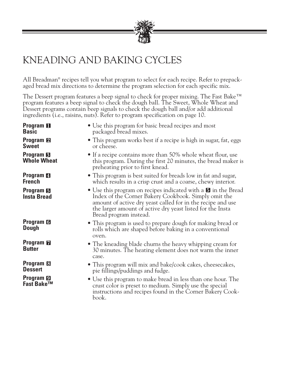 Kneading and baking cycles | Breadman TR888 User Manual | Page 11 / 30