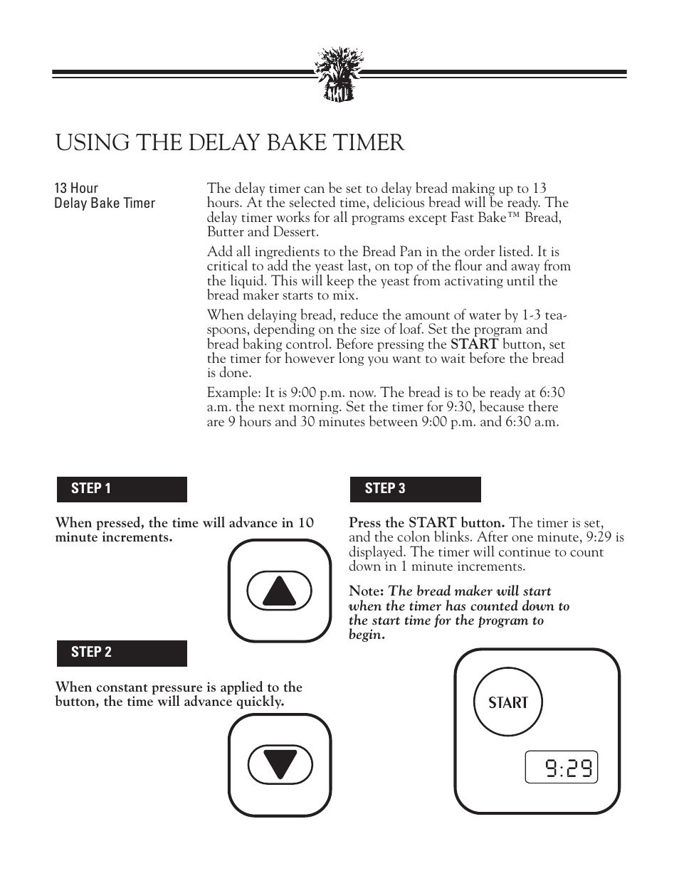 Using the delay bake timer | Breadman TR888 User Manual | Page 16 / 30