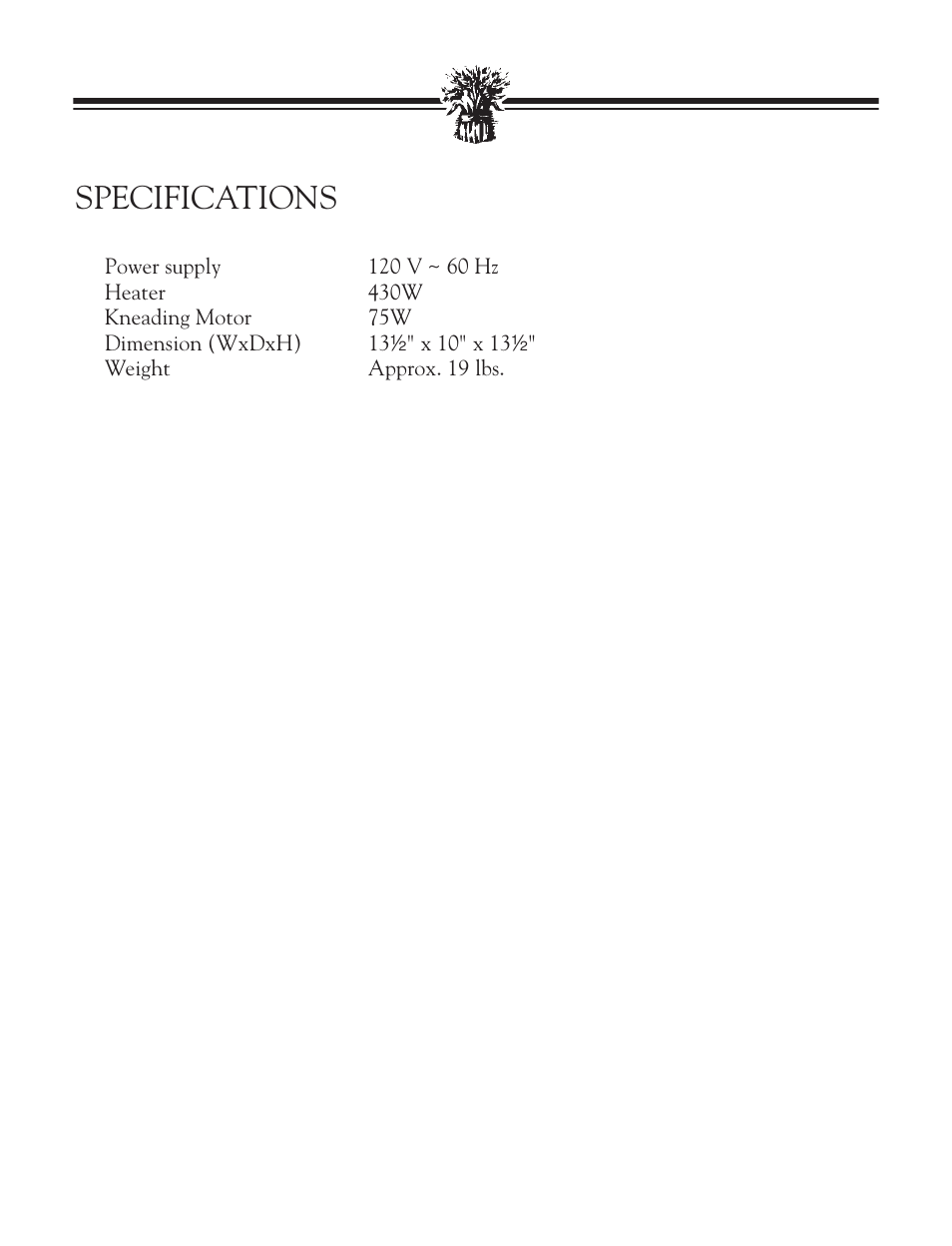 Specifications | Breadman TR888 User Manual | Page 27 / 30